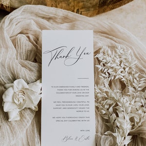 Note de remerciement de mariage pour la table, carte de remerciement pour le menu, lettre de remerciement minimale, modèle de note de serviette de réception pour carte de cadre AT10