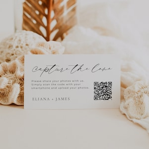 Erfassen Sie die Liebe Hochzeit Qr-Code-Karte, Qr-Code für ein Fotoalbum, Teilen Sie die Liebe Hochzeitsfotos Zeichen, Hochzeit Gehäuse Vorlage 2 Größen AT14