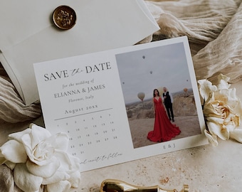 Invito di matrimonio "Save the Date" con calendario e foto, modello moderno di invito "Save the Date" su Canva, invito digitale "Save Our Date" con calendario -AT14