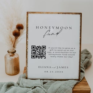 Honey Moon Qr Code, Custom Honeymoon Fund Sign, Venmo Qr Code Sign Template, Modern Wishing Well Sign, Cards and Gifts Signage Editable AT14