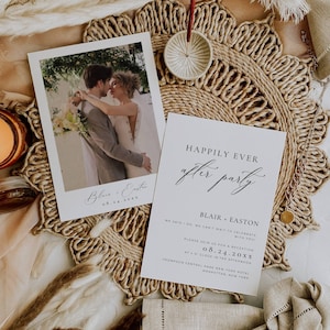 Hochzeitsfeier nur Einladungen, Elopement Empfang einladen, glücklich Ever After Party einladen Digitaler DOWNLOAD moderne Schrift, Foto AT10