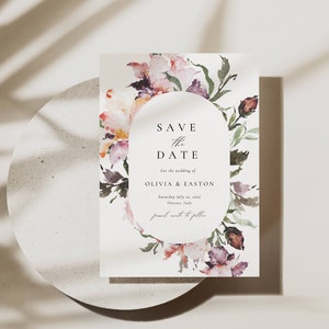Frühlingsblumen Save the Date Karte Hochzeit, wunderliche Hochzeit Save the Date Einladung, Wildblumen Bordüre laden Vorlage Canva-AT15 ein