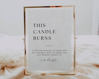 Minimal This Candle Burns Memorial Sign, Wedding Memorial Sign Template Canva, In Loving Memory Sign, Modern Reception Table Signage AT02
