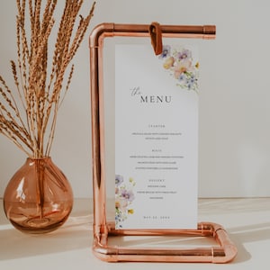 Minimal Wildflower Wedding Menu Template, Floral Bridal Shower Dinner Menu, Event Table Menu Card, Menu Indicators, Meal Icons, CANVA AT13