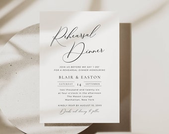 Minimal Rehearsal Dinner Invitation Template, Elegant Wedding Rehearsal Invite Digital, The Night Before Wedding Card Editable AT10