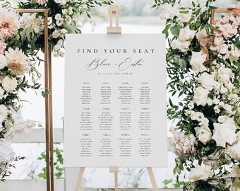 Wedding Seating Chart Template Downloadable, Elegant Wedding Seating Plan Sign, Modern Script Large Sign, Editable in Canva, 2 Sizes AT10