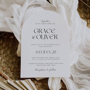 Canva Template Arch Wedding Invite, Modern Wedding Invitation Card, Luxe Wedding Invites Digital, Minimal Reception Card Diy 5x7 AT24