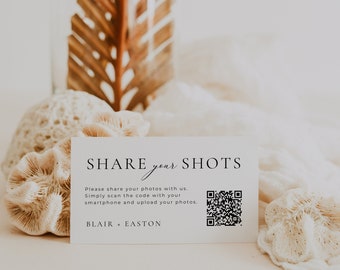 Qr Code to a Photo Album, Share Your Shots QR Code Sign, Share the Love Wedding Sign, Capture the Love Business Card, Canva Template AT10
