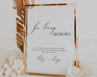 Elegant in Loving Memory Sign Template, Wedding Memorial Sign, Forever in Our Hearts Canva, Minimal Reception Table Signage, 5x7 8x10 AT10