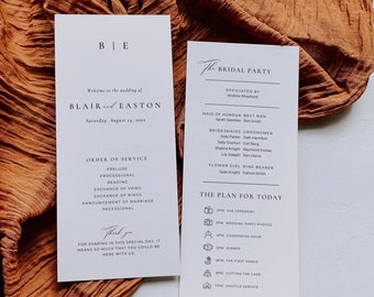 Wedding Programs with Monogram, Printable Wedding Ceremony Program Template, Modern Order of Service, Custom Program Card Double-Sided AT10