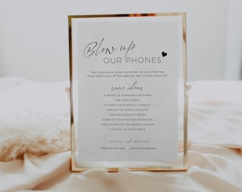 Wedding Sign Blow Up Phone, Blow Up Our Phones, I Spy Wedding Sign, Photo Hunt Game, Reception Table Signage, Editable Canva Template AT11