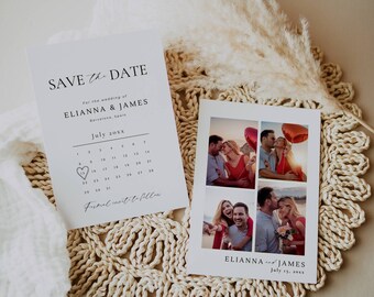 Calendar Save the Date Template Photo Collage, Wedding Save The Date Invitation with Photo, Save Our Date Card with Multiple Pictures  -AT14