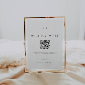 Qr Code Wedding Wishing Well Sign Template, Wedding Cash Gift Signage, Monogram Card and Gifts Reception Sign, Qr Honeymoon Fund Sign AT02