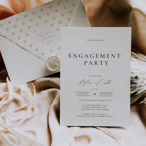 Faire-part de fête de fiançailles moderne, modèle d'invitation « Nous sommes fiancés » minimaliste, faire-part de fiançailles élégant, faire-part de fiançailles imprimable AT10