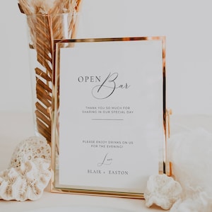Minimal Open Bar Menu Sign, Printable Drinks On Us Reception Sign, Modern Bar Sign Template, Drinks Menu Table Signage Digital AT10