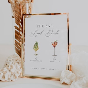 Signature Drinks Sign Template, His and Hers Bar Sign, Wedding Reception Cocktail Menu, Minimalist Printable Bar Menu, Editable Drinks AT10
