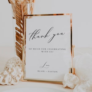Modèle minimal de signe de remerciement de mariage, note de remerciement de table moderne, signe de remerciement pour votre venue, signalisation de Table imprimable AT10