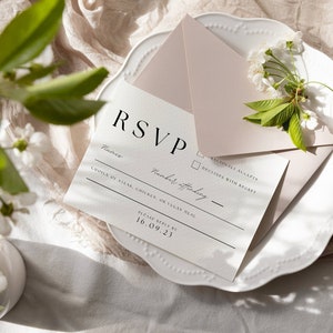 結婚式の返信カード テンプレート | モダンな結婚式の返信カード | クラシックな印刷可能な結婚式の返信カード | ミニマリストの返信カード | AT02