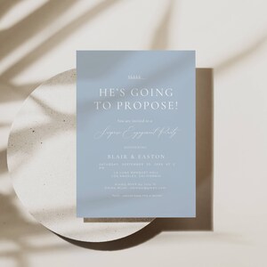Surprise Engagement Invitation, Dusty Blue Surprise Proposal invite Template, Engagement Party Invite Light Blue, He's Going to Propose AT09