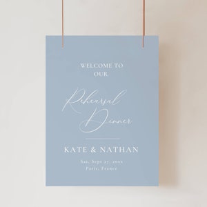 Rehearsal Dinner Sign Dusty Blue, The Night Before Sign Blue, Welcome Sign for Rehearsal Dinner, Elegant Welcome Wedding Signage  AT09