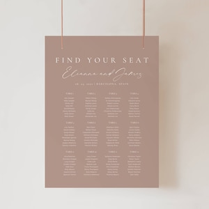 Tabla de asientos para boda Dusty Rose, plantilla de plan de asientos de Dusty Pink, boda encuentre su letrero de asiento, señalización de póster de asientos de mesa AT16