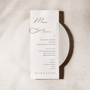 Script Menu and Place Card for Wedding, Dinner Menu and Place Cards Set, Minimal Table Name Card Template, Place Setting Menu Card AT10