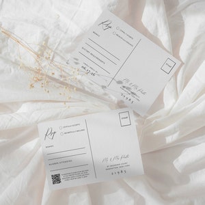 Qr Rsvp Kartenvorlage Postkarten-Download, Postkarten-Antwortkartenvorlage, Moderne Hochzeit, Bitte antworten Sie, Qr Code Rsvp Beilage AT10