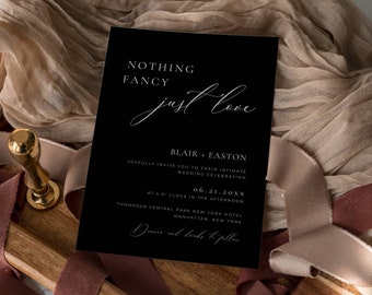 Black Nothing Fancy Just Love Invitation Template, Black Intimate Wedding Invite Digital Download, Modern Black Micro Ceremony Invitations