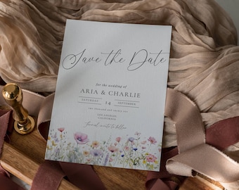 Wildflower Save The Date Invitation Digital, Spring Flowers Save The Date Template, Floral Wedding Announcement, Diy Save Our Date Card AT13