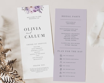 Lavender Wedding Program Template, Lilac Order of Service Cards, Floral Ceremony Program Digital Downoad, Purple Order of Events AT07