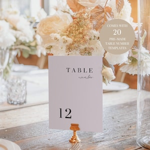 Letrero de número de mesa de boda lila IMPRIMIBLE Letreros de mesa de boda de lavanda, Números de mesa minimalistas PLANTILLA Decoración de boda, Señalización púrpura AT07