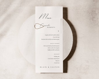Wedding Menu and Place Cards Set, Script Menu and Place Card for Wedding, Elegant Table Name Tag,  Modern Place Setting Menu Tall AT10