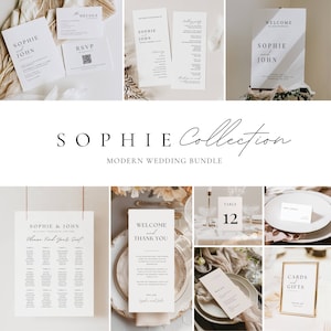 Minimalist Wedding Reception Bundle Template, Modern Wedding Reception Signage, Wedding Day Package Editable, Wedding Table Signs Canva-AT02