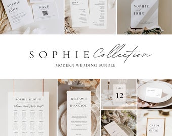 Modern Wedding Stationery and Reception Bundle, Large Reception Sign Template Bundle, Minimal Wedding Invitation Suite Package Canva -AT02