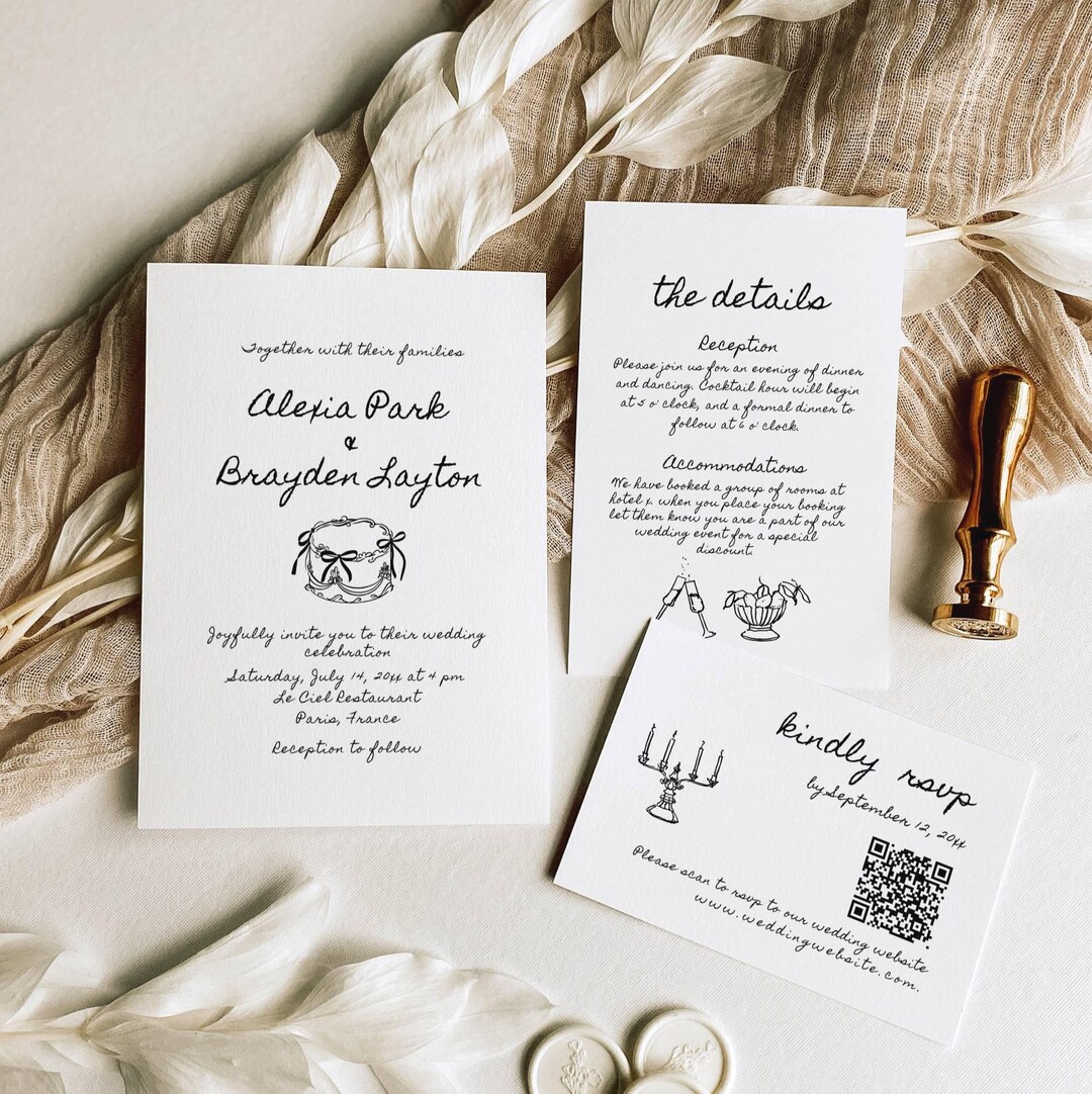 Hand Written Wedding Invites, Hand Drawn Wedding Suite Template ...