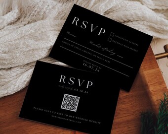Black Wedding Rsvp Card Template | Simple Enclosure Card INSTANT DOWNLOAD  Printable Response Card Modern| DIY Black and White Invite | AT04