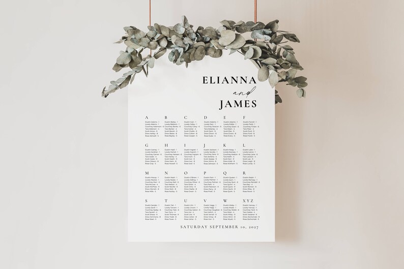Seating Letters Seating Chart for Wedding by Alphabet, Alphabetical Seating Chart ...