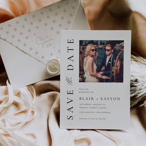 Minimal Wedding Save the Date with Photo, Picture Save The Date Template, Digital Save Our Date Invitation, Wedding Announcement Card AT10