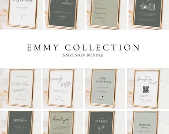 Sage Reception Sign Template Bundle, Minimalist Wedding Table Signs Package, Sage Green Wedding Signage, Editable Table Decor AT10