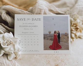 Save The Date Calendar Digital Template, Wedding Save the Date Card with Photo, Modern Wedding Announcement Invitation  - AT14