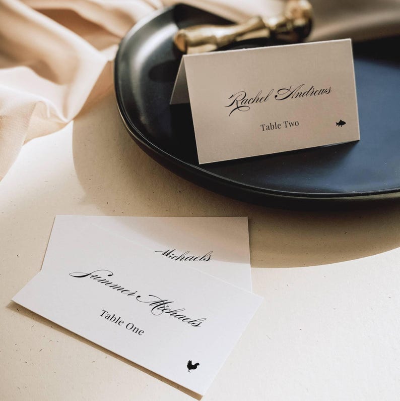Table Notifications Card Place Card With Meal Indicator, Name Card & Meal Choice Icons, Wedding ...