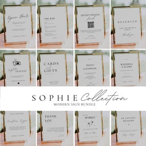 Wedding Day Signage Bundle Template, Editable All In One Signage Package, Minimalist Reception Table Signs, Day of  Sign Bundle Digital AT02