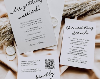 Handwritten Wedding Invitation Suite, Whimsical Hand Written Invite Template, Modern Style Invitation Set, Editable Hand Drawn Bundle AT27