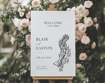 Elegant Wedding Welcome Sign Template, Hand Drawn Welcome Poster,  Editable Entrance Signage  AT10