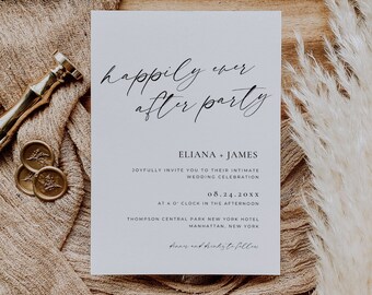 Happily Ever After Party Invitation, Wedding Reception Only Invitation, Intimate Wedding Invitation, Elopement Announcement Template AT14