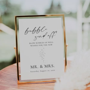 Bubble Send Off Sign, Modern Newlywed Send Off Sign, Blow Bubbles Of Good Wishes, Bubble Bar Sign Template, Wedding Table Sign Download AT14