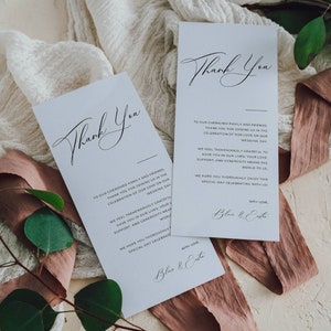Cartes de remerciement modernes pour le dîner de mariage, note de menu de remerciement à la réception pour la table, modèle de note de serviette de table de remerciement -AT10