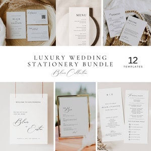 Minimal Wedding Bundle Template, Reception Sign Package Editable, Modern Wedding Stationery Bundle, Elegant Wedding Invitation Set AT10