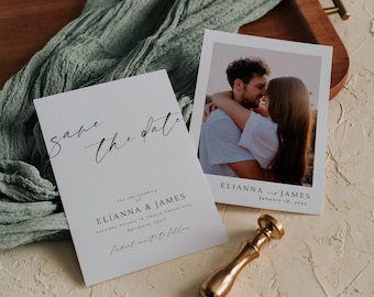 Printable Save the Date Invite Card Template with Photo, Wedding Photo Save the Date Invitation Digital, Save Our Date Double-Sided -AT14