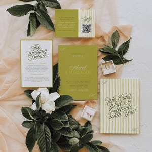 Suite de faire-part de mariage rétro coloré, invitation à télécharger, rayures d'agrumes des îles, lot de modèles de mariage modifiables AT35